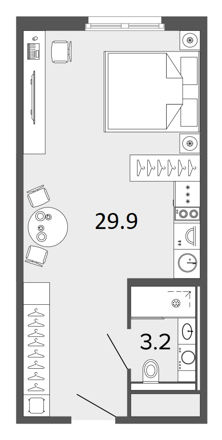 Студия 33.1 м², 8 этаж