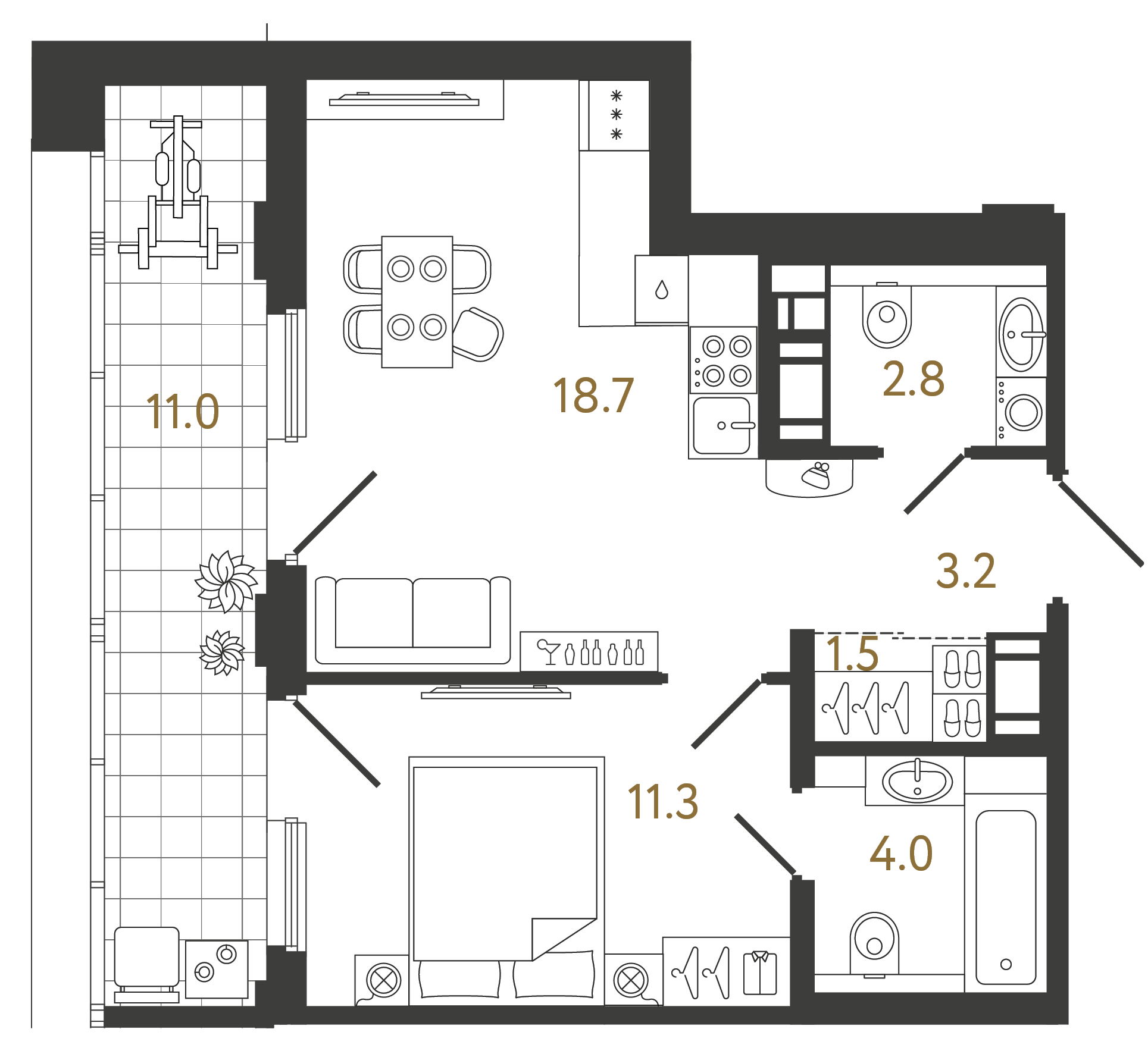 Однокомнатная квартира 41.5 м²