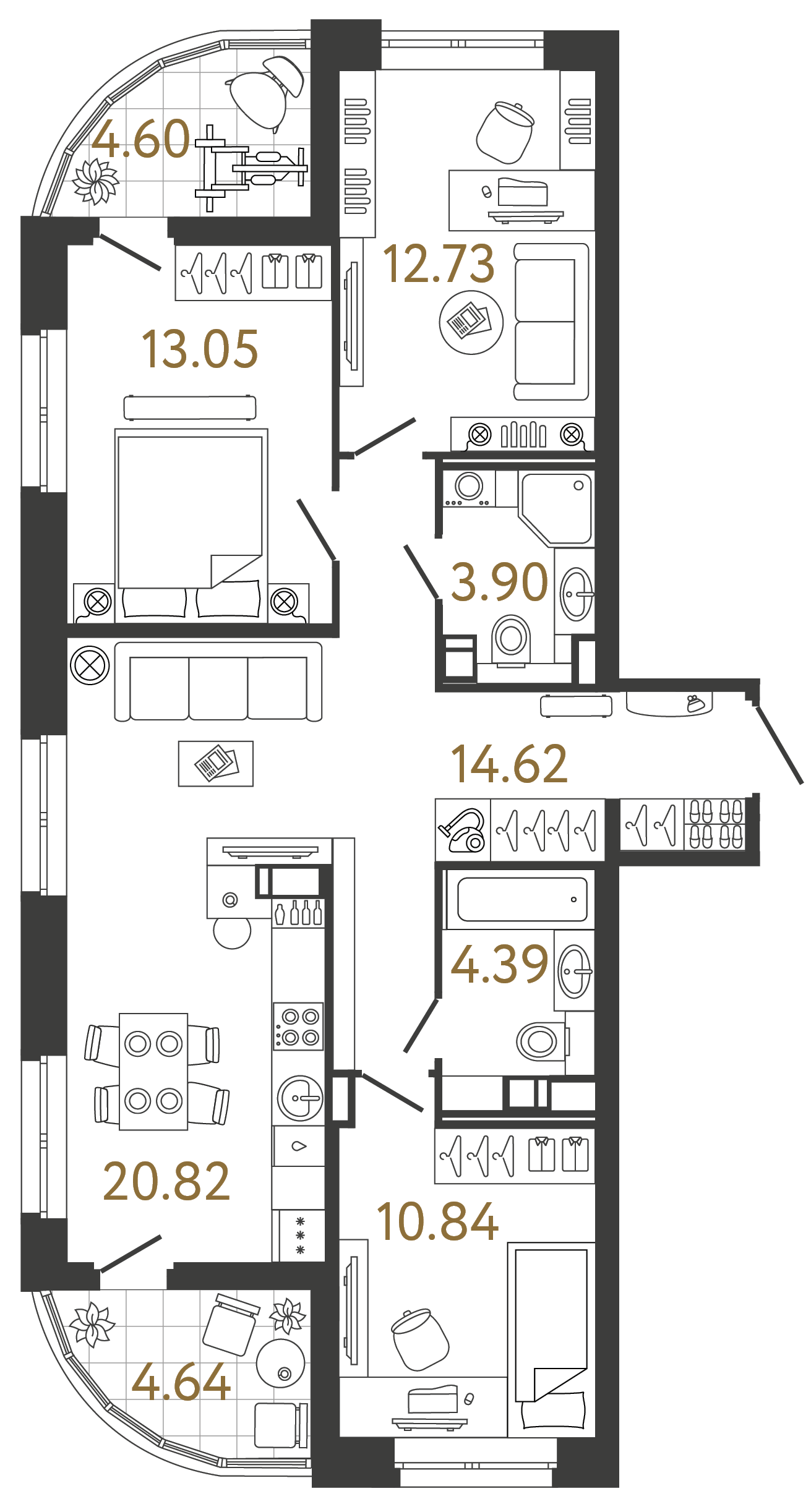 Трёхкомнатная квартира 80.35 м²