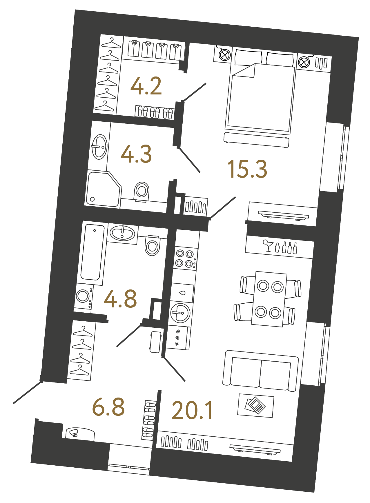 Однокомнатный номер 55.5 м²