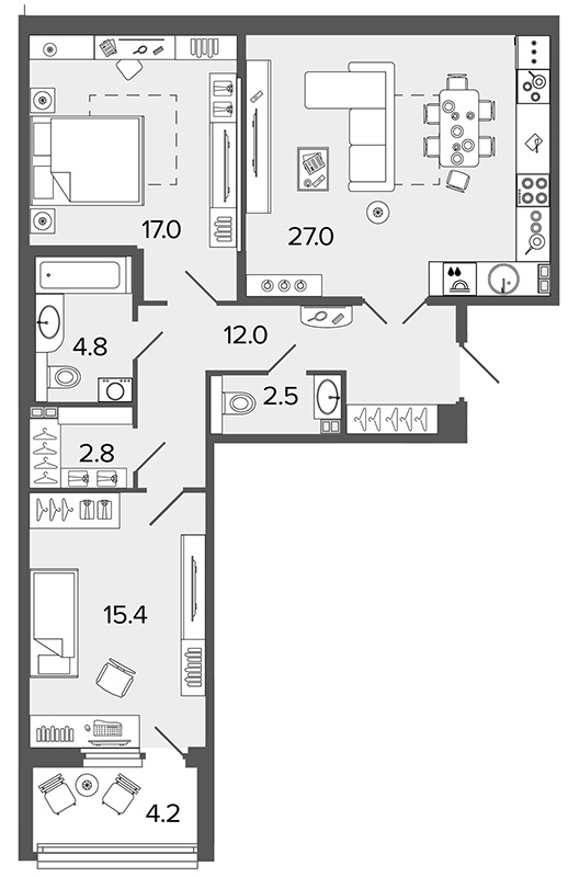 2-комнатная 81.5 м²