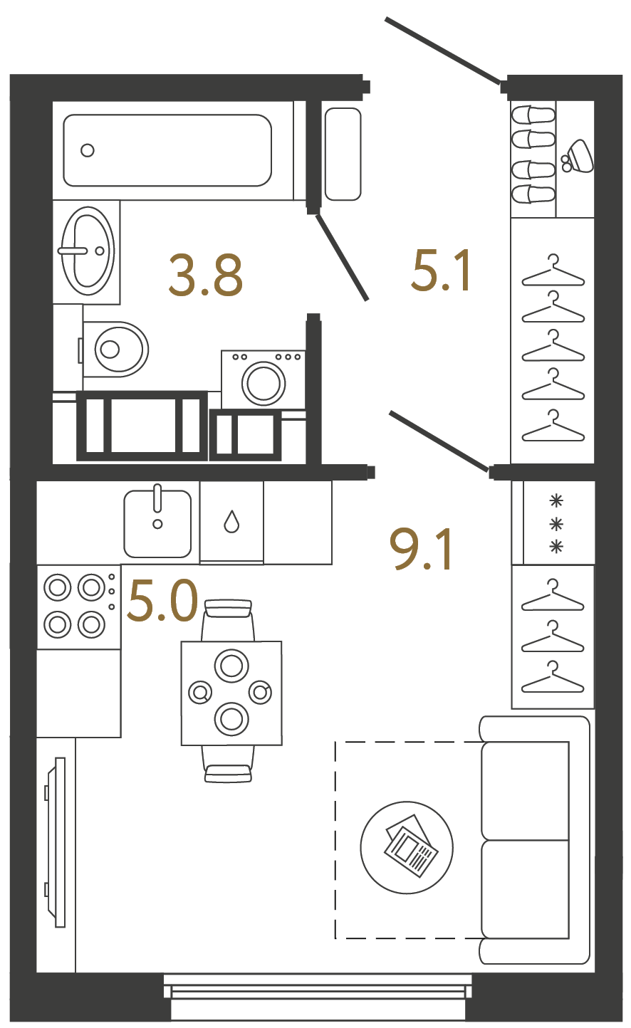 Студия 23 м²