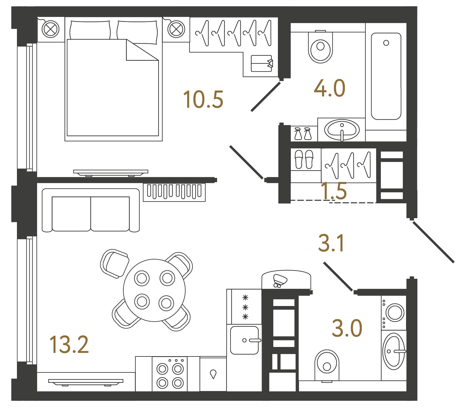 Однокомнатная квартира 35.3 м²
