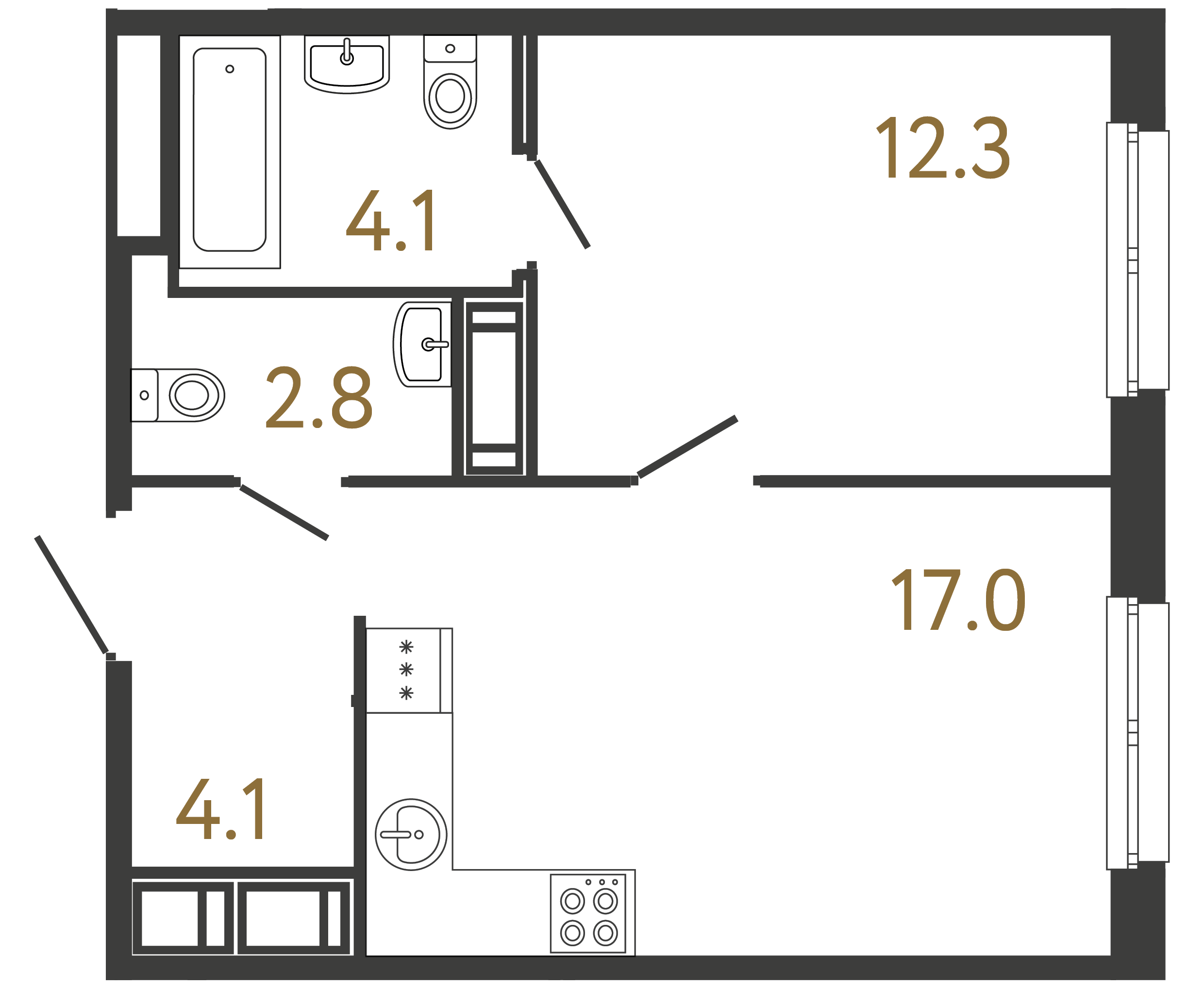 Однокомнатная квартира 40.3 м²