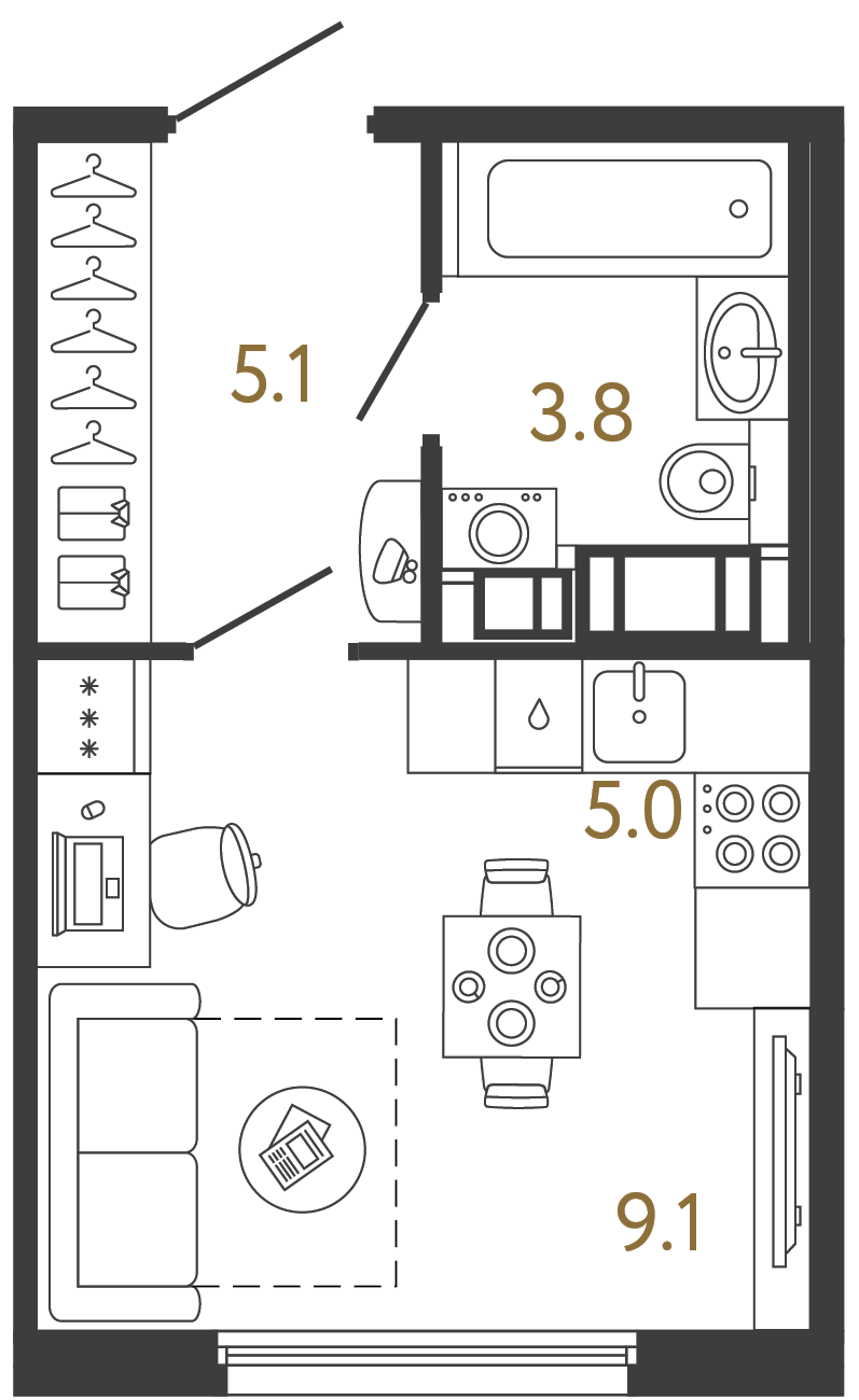 Студия 23 м²