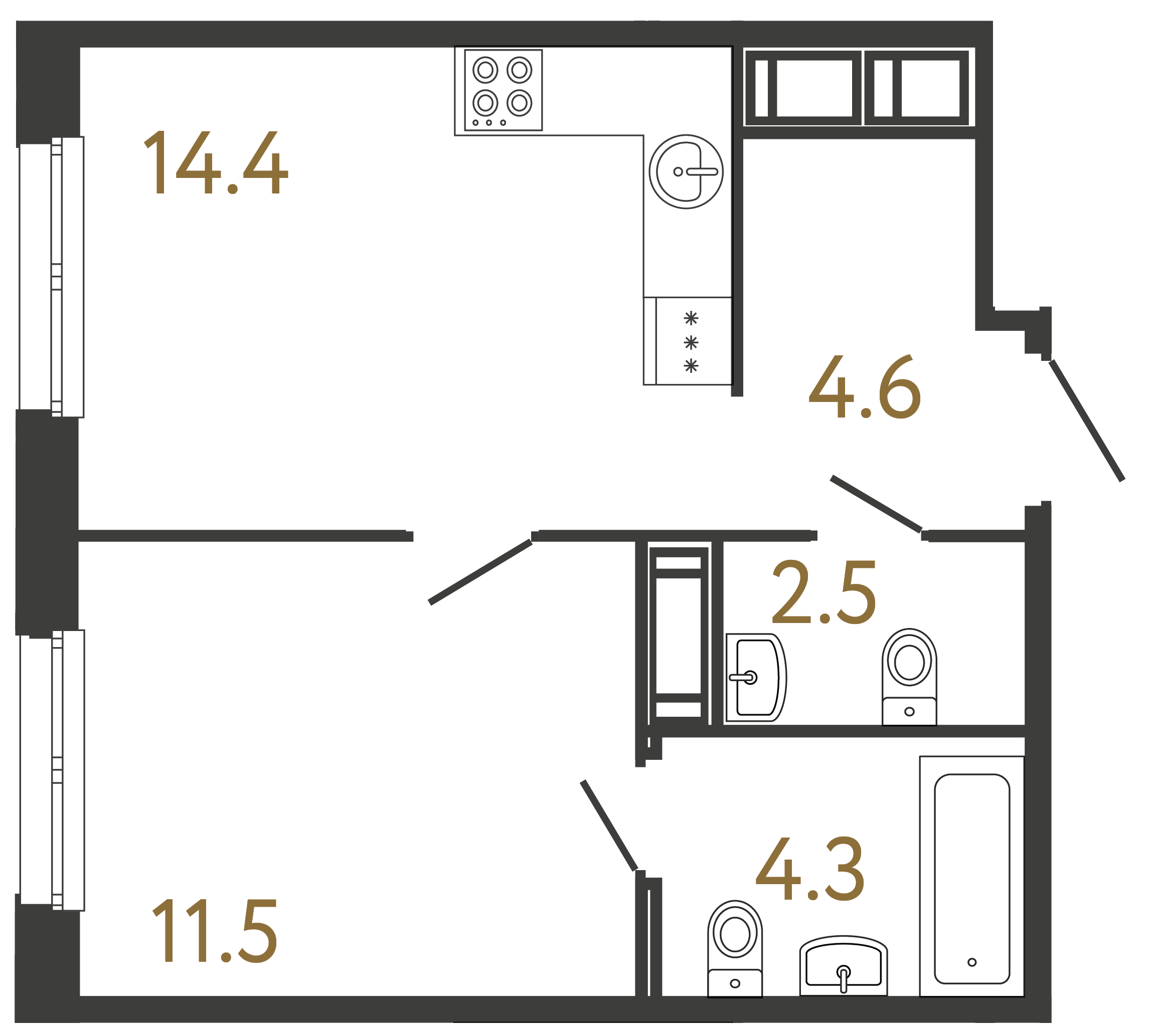 Однокомнатная квартира 37.3 м²