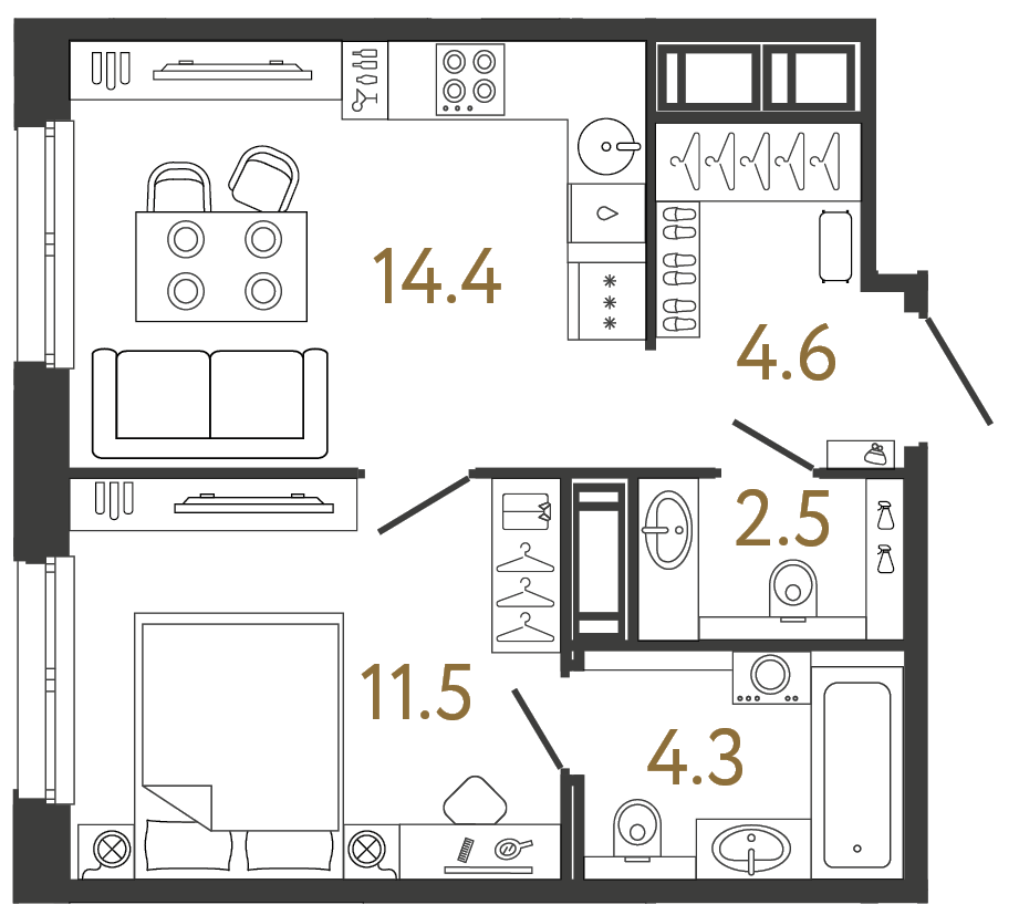 Однокомнатная квартира 37.3 м²