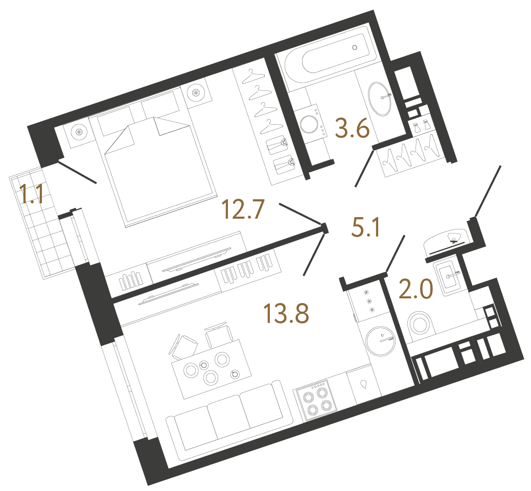 Однокомнатная квартира 37.2 м²