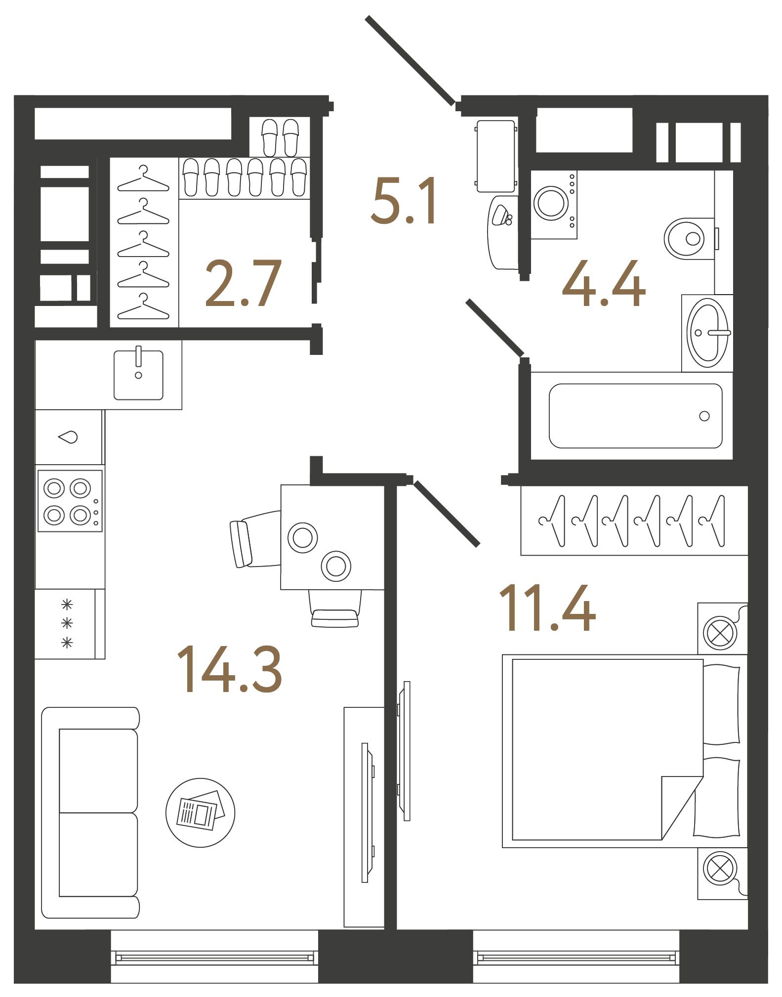 Однокомнатная квартира 37.9 м²