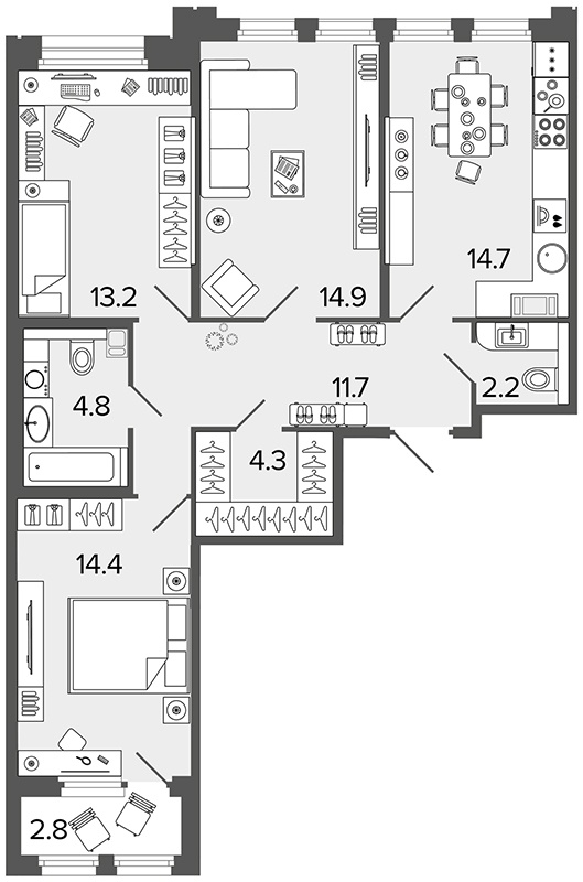 3-комнатная 80.2 м²