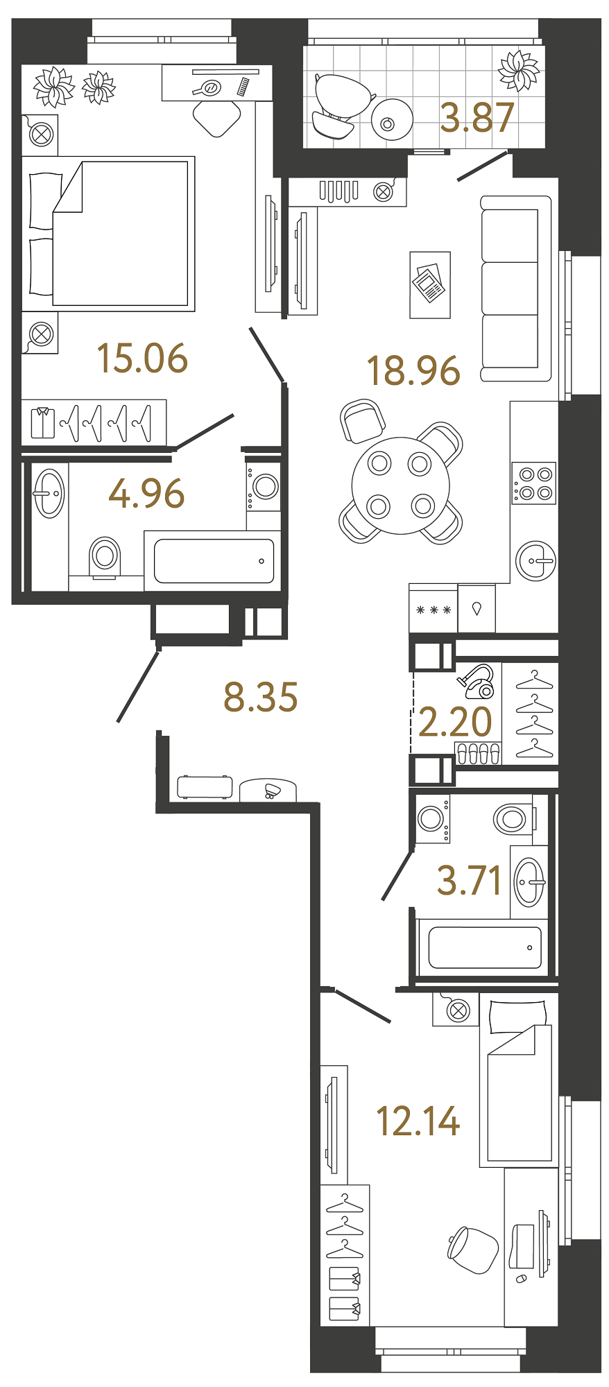 Двухкомнатная квартира 65.38 м²