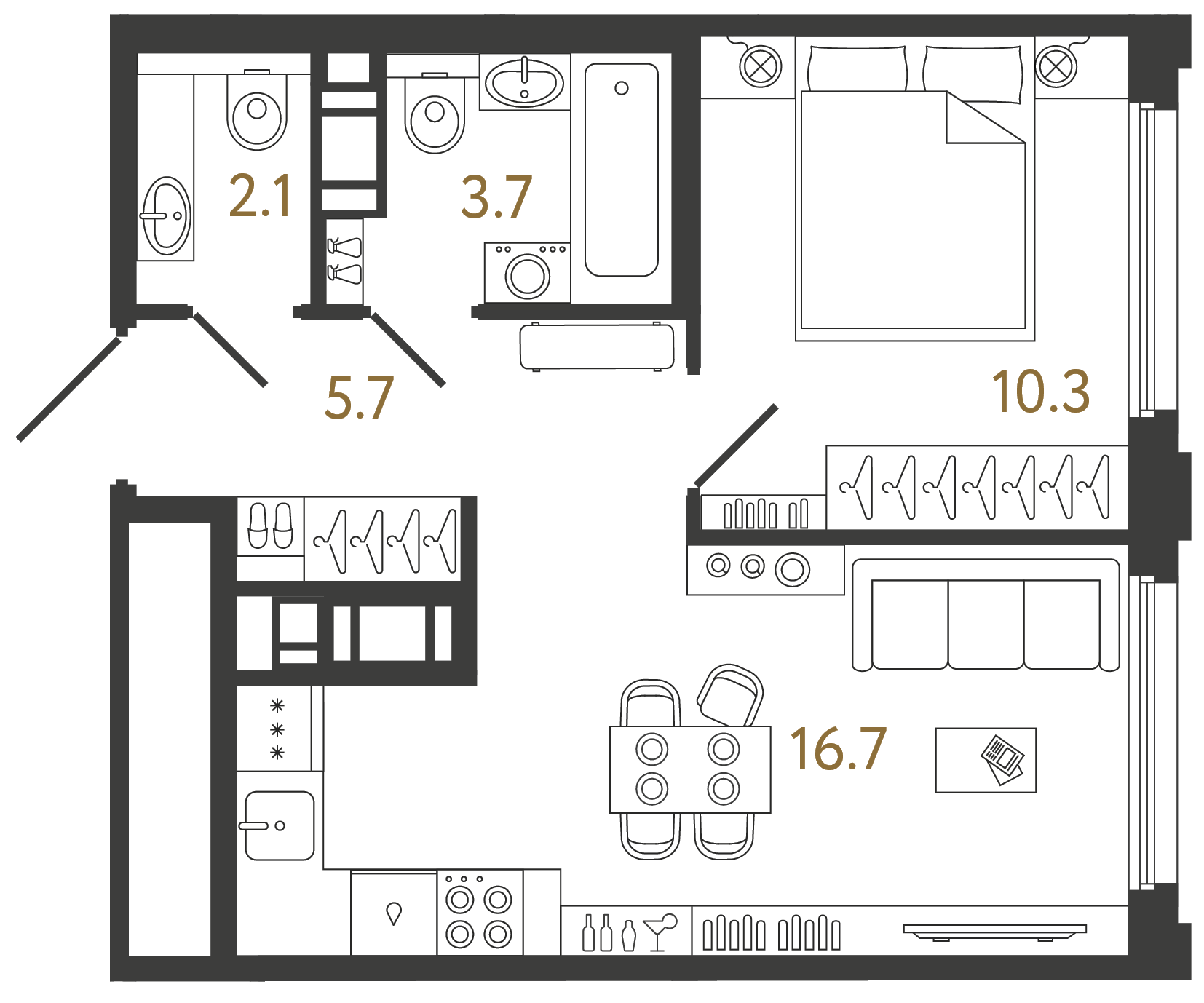 Однокомнатная квартира 38.5 м²