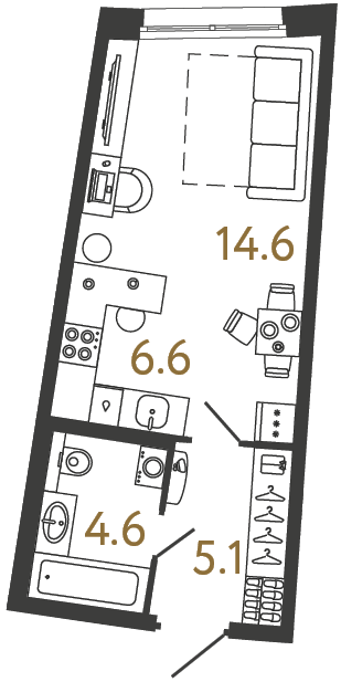 Студия 30.9 м², 2 этаж
