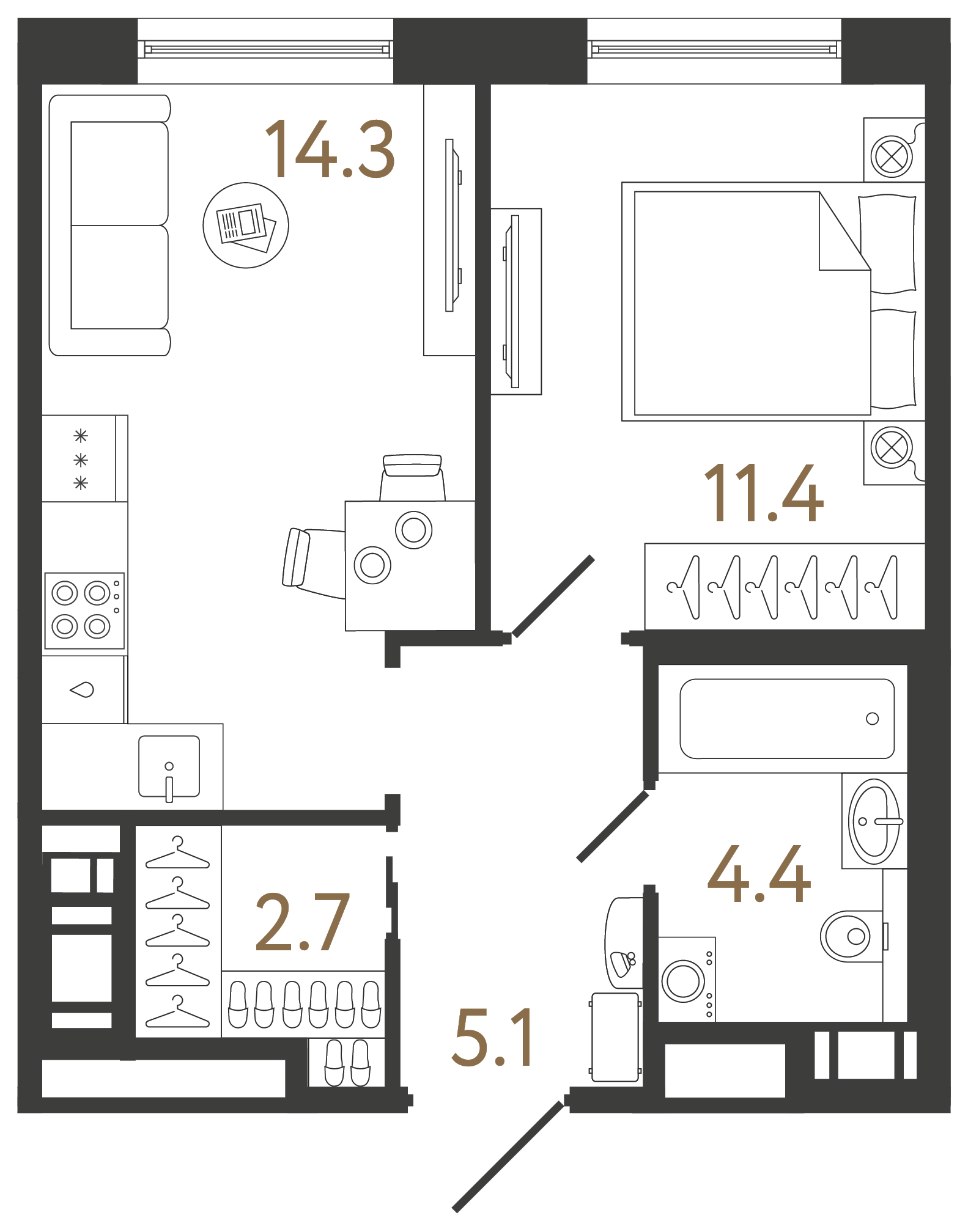 Однокомнатная квартира 37.9 м²