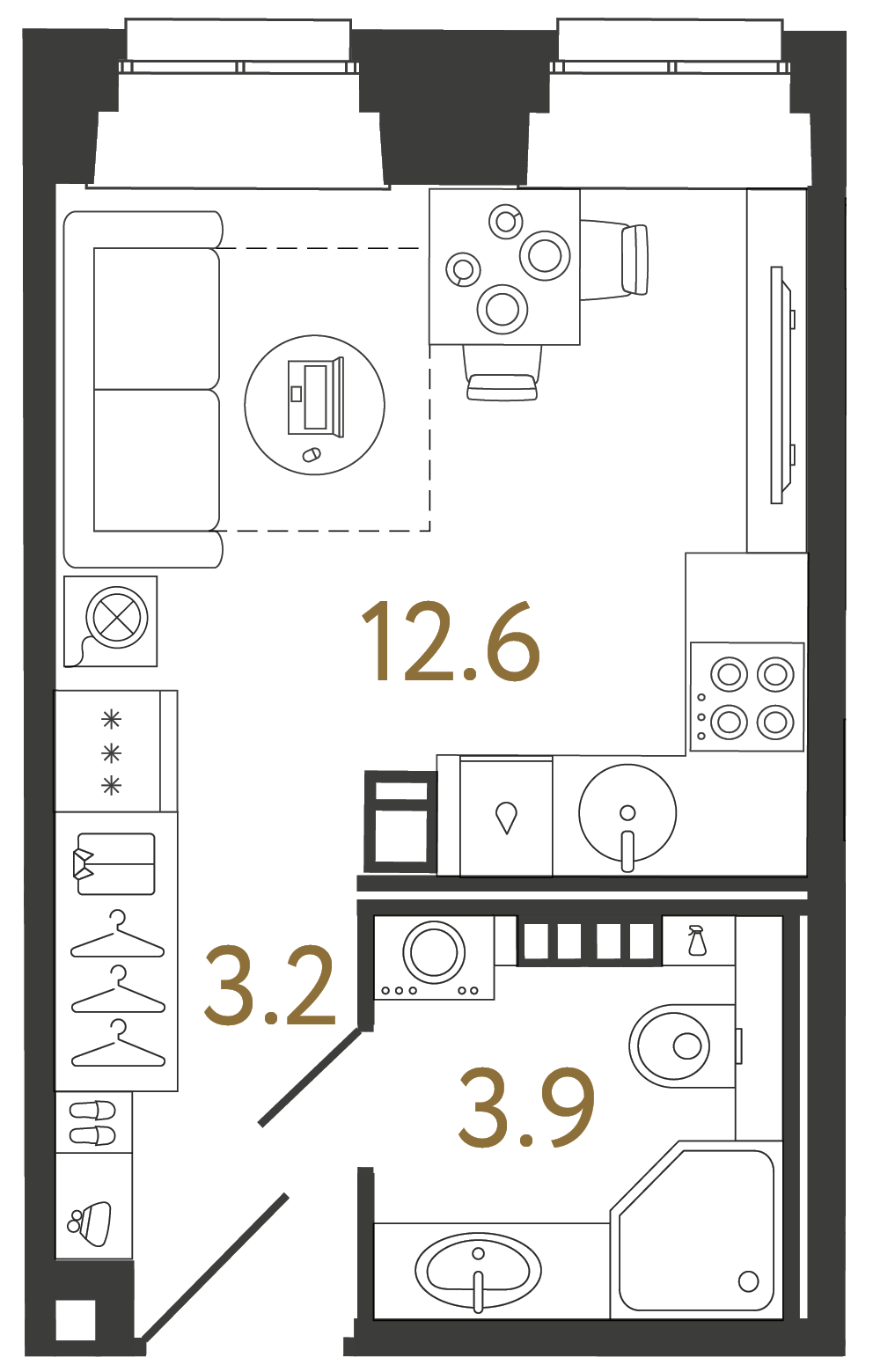 Студия 19.7 м²