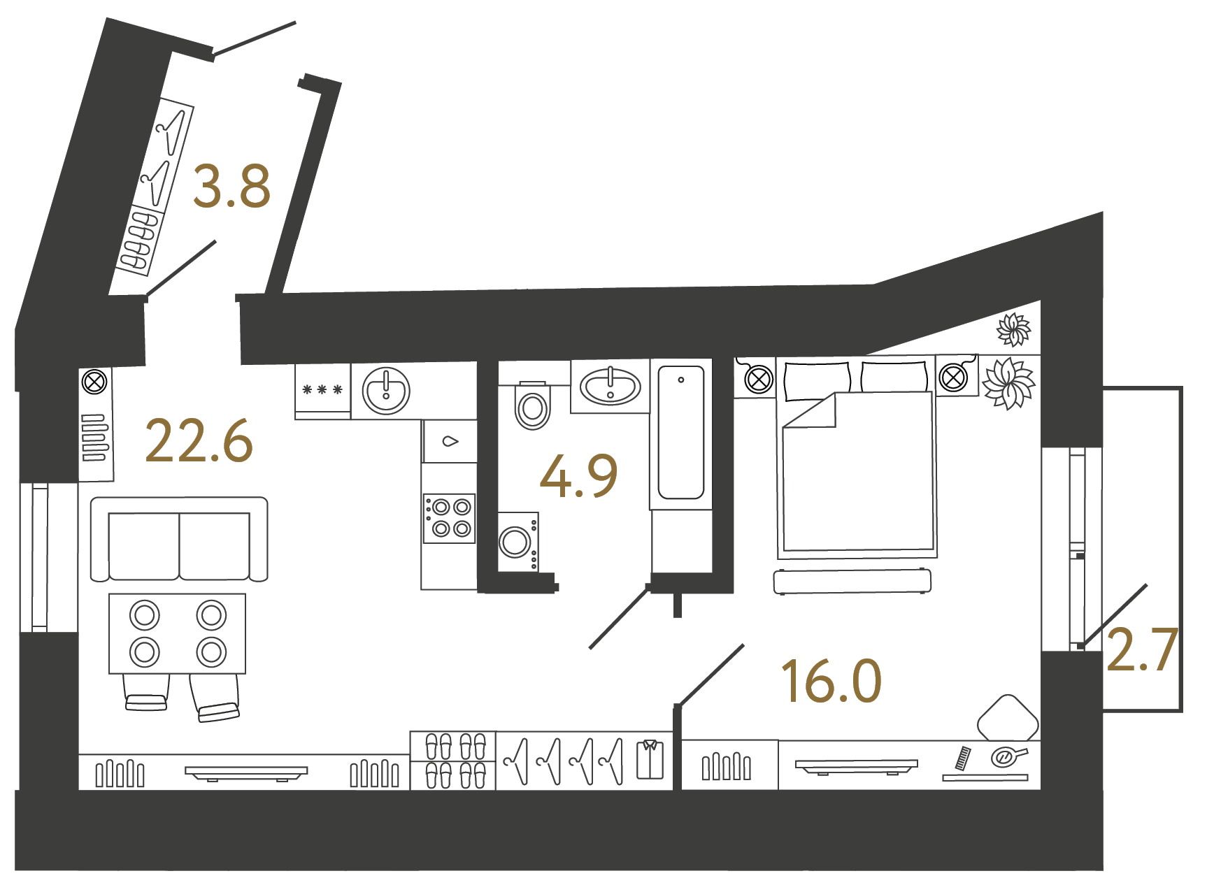 Однокомнатный номер 50 м²