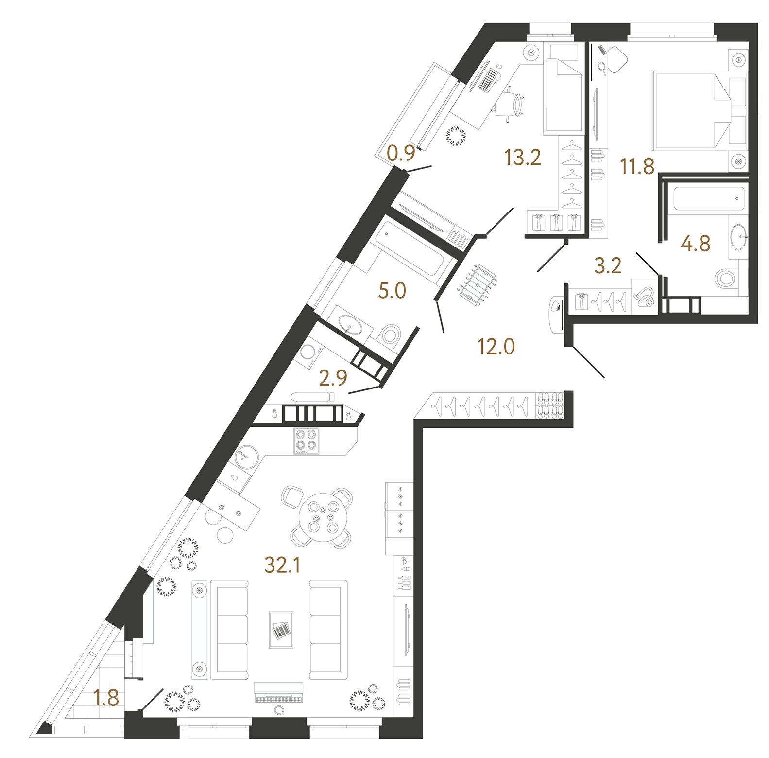 Двухкомнатная квартира 85 м²