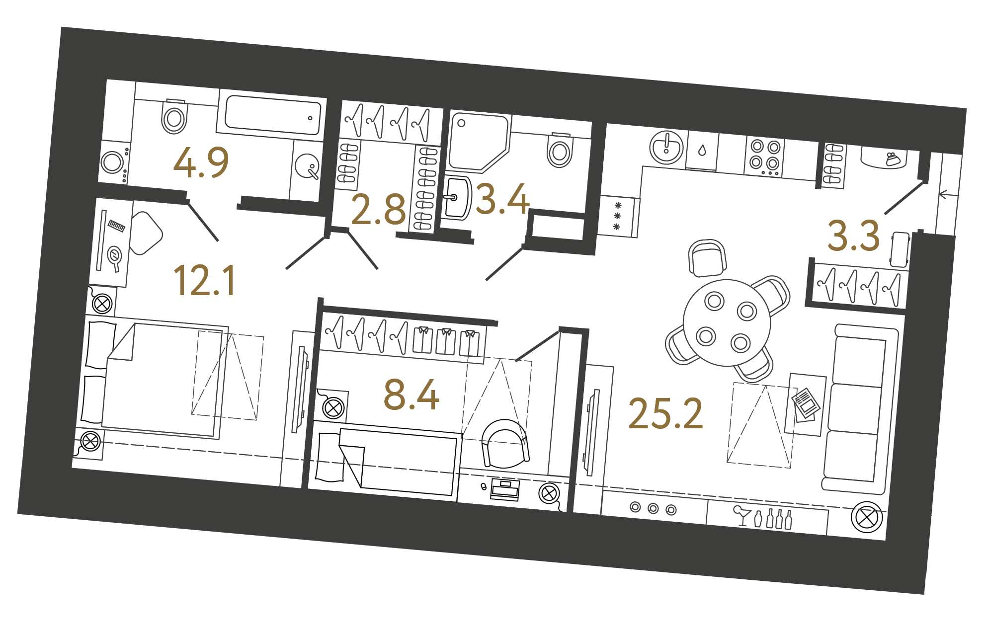 Двухкомнатный номер 60.1 м²