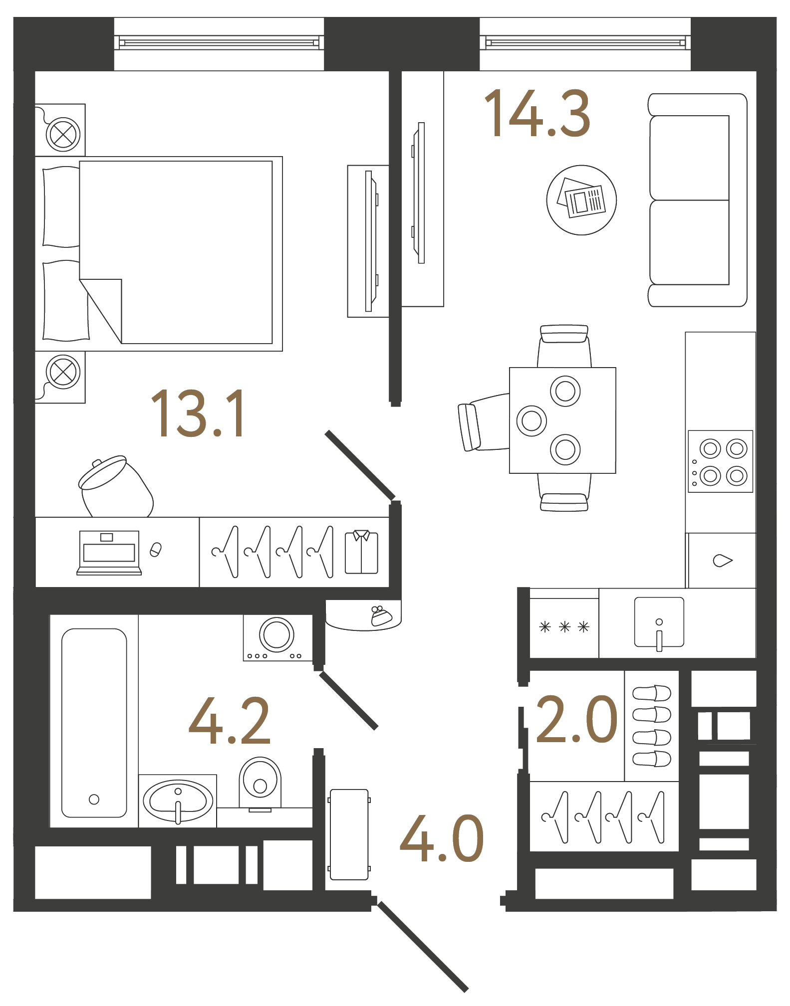 Однокомнатная квартира 37.6 м²