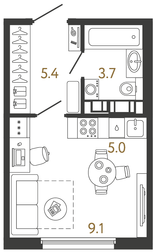 Студия 23.2 м²