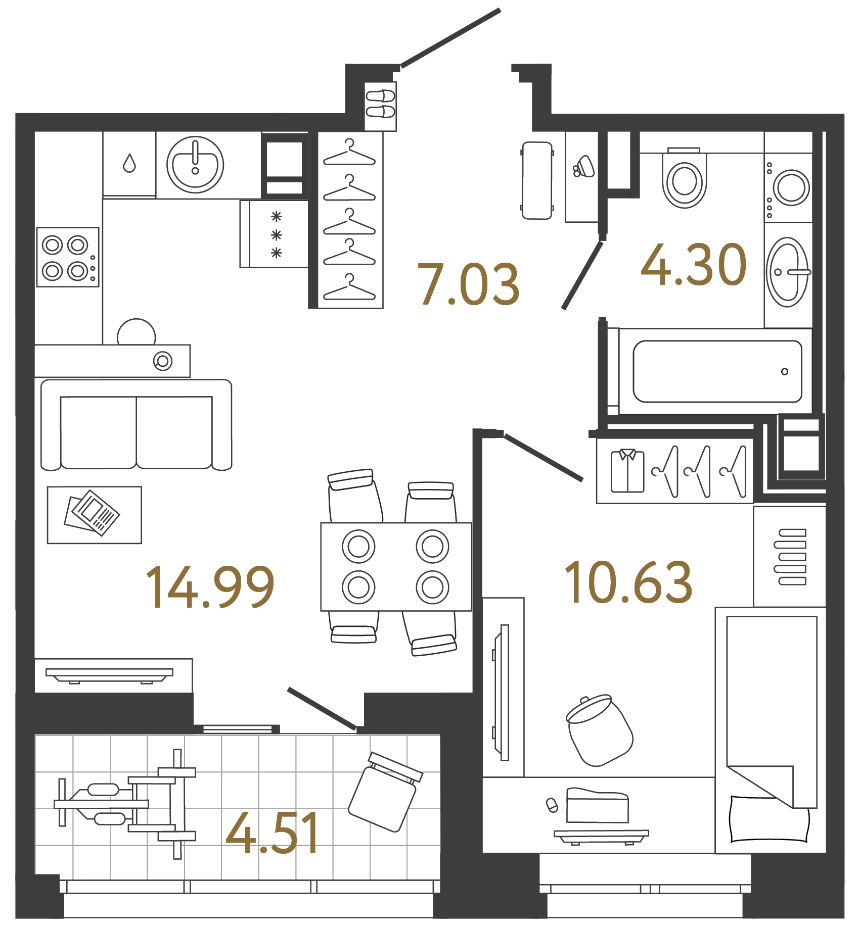 Однокомнатная квартира 36.95 м²