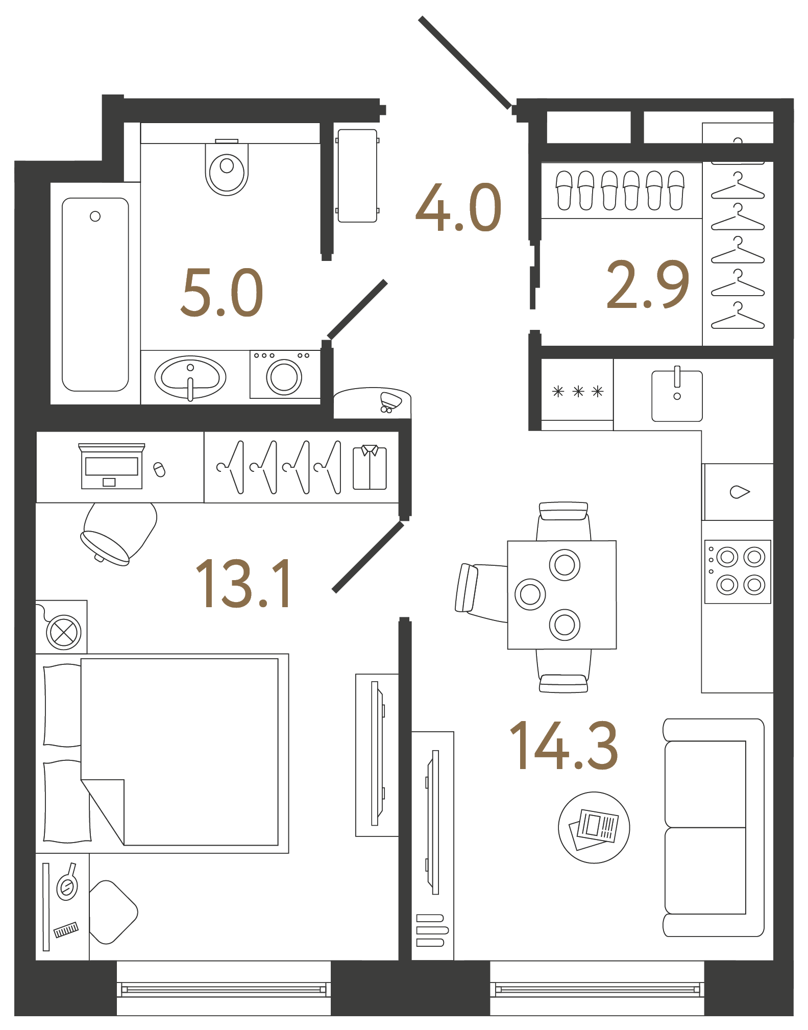 Однокомнатная квартира 39.3 м²