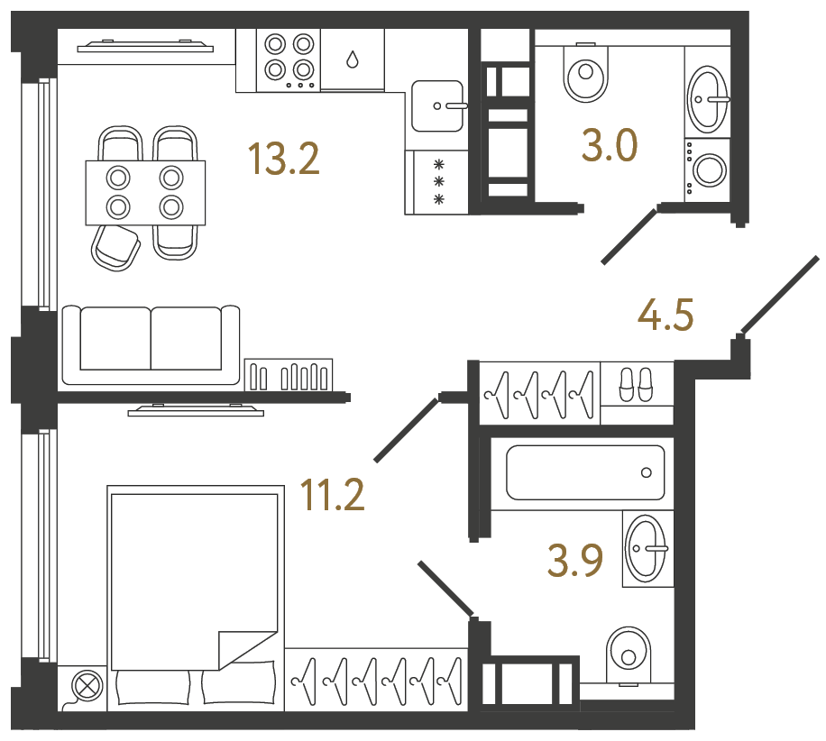 Однокомнатная квартира 35.8 м²