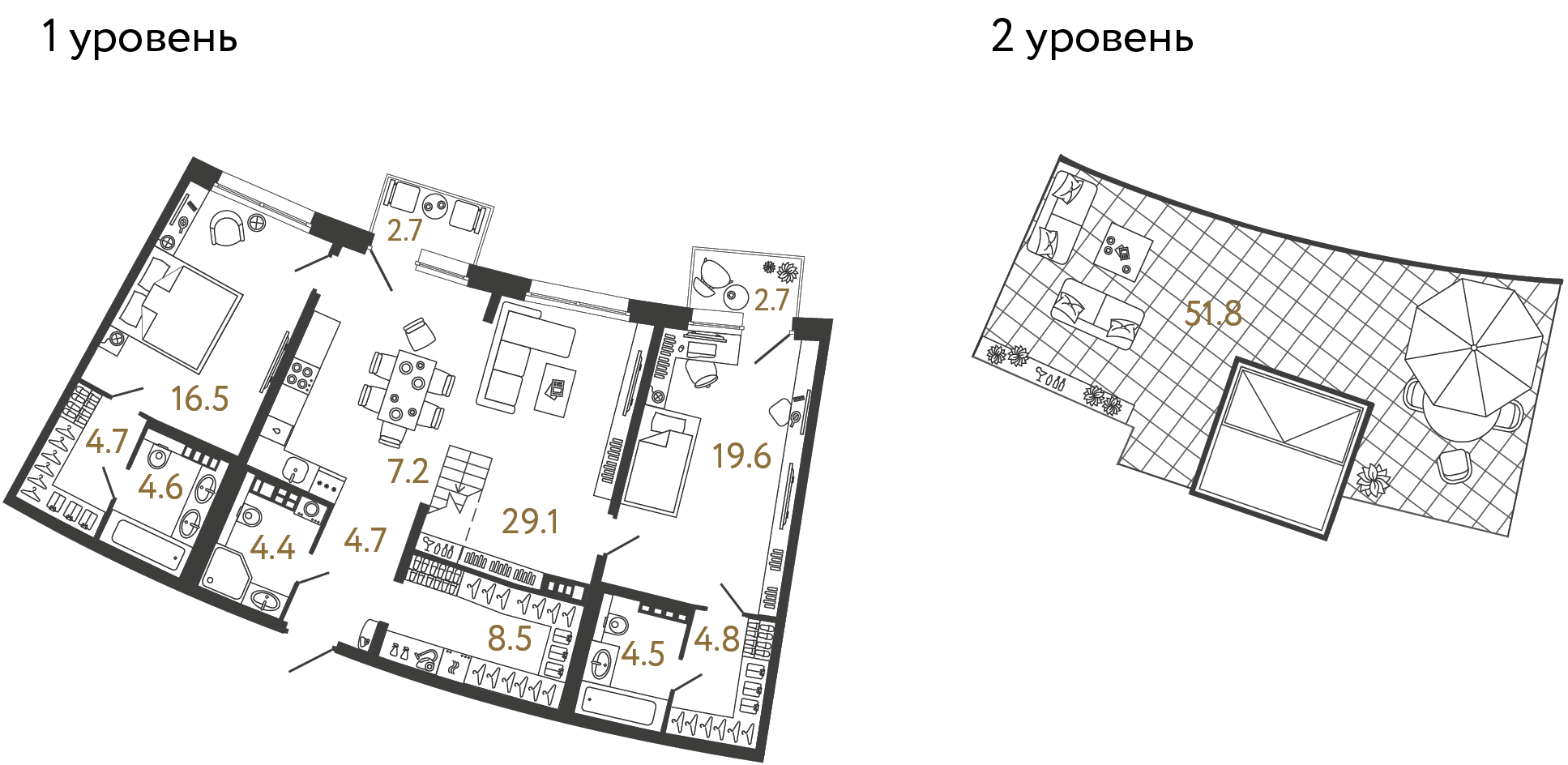 Двухкомнатная квартира 108.6 м²