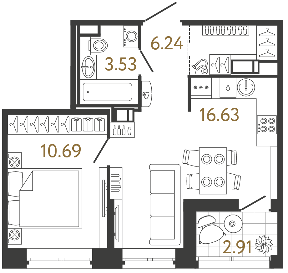 Однокомнатная квартира 37.09 м²