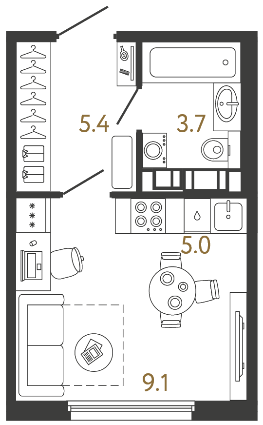 Студия 23.2 м²