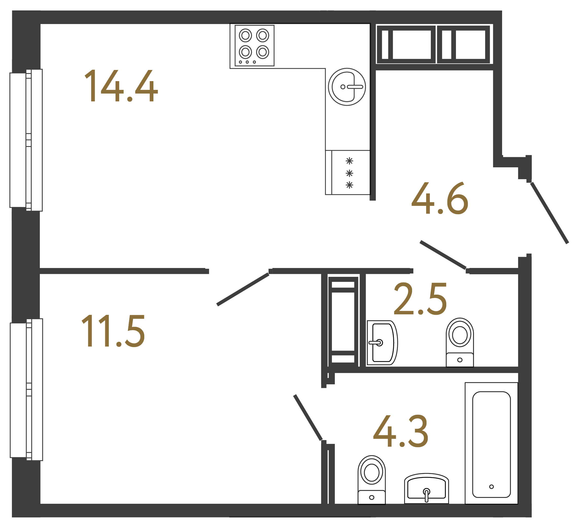 Однокомнатная квартира 37.3 м²
