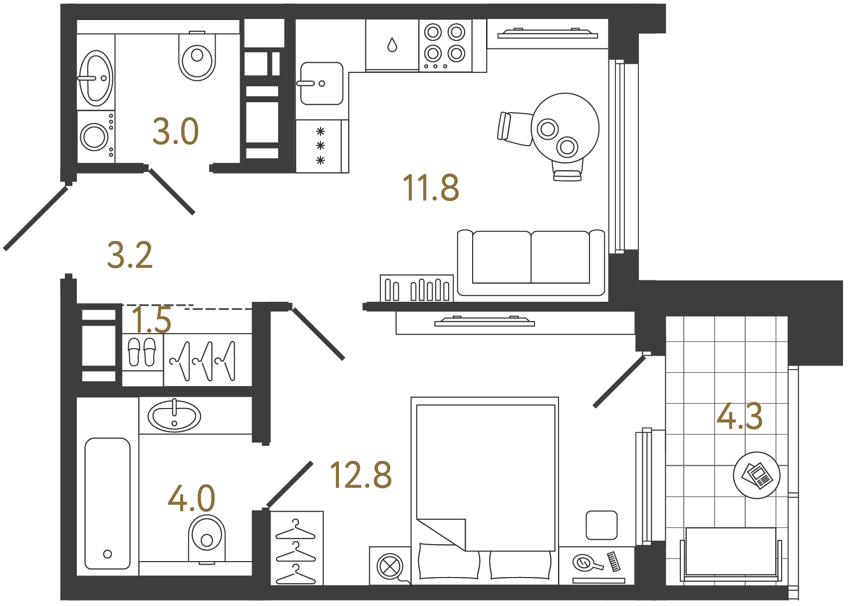Однокомнатная квартира 36.3 м²