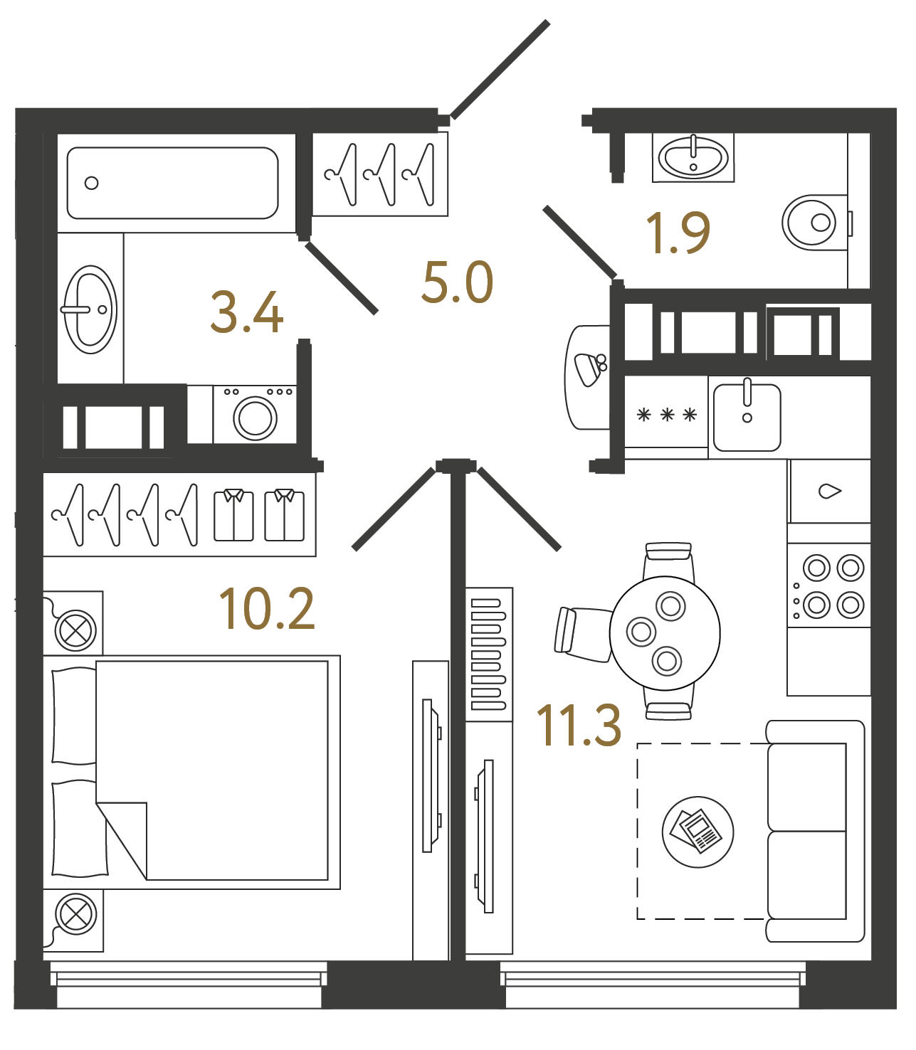 Однокомнатная квартира 31.8 м²
