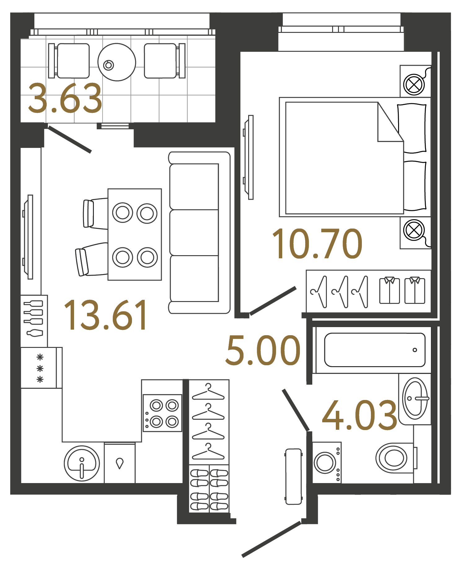 Однокомнатная квартира 33.34 м²
