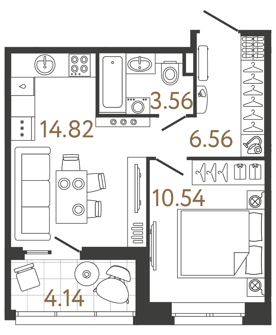Однокомнатная квартира 35.48 м²