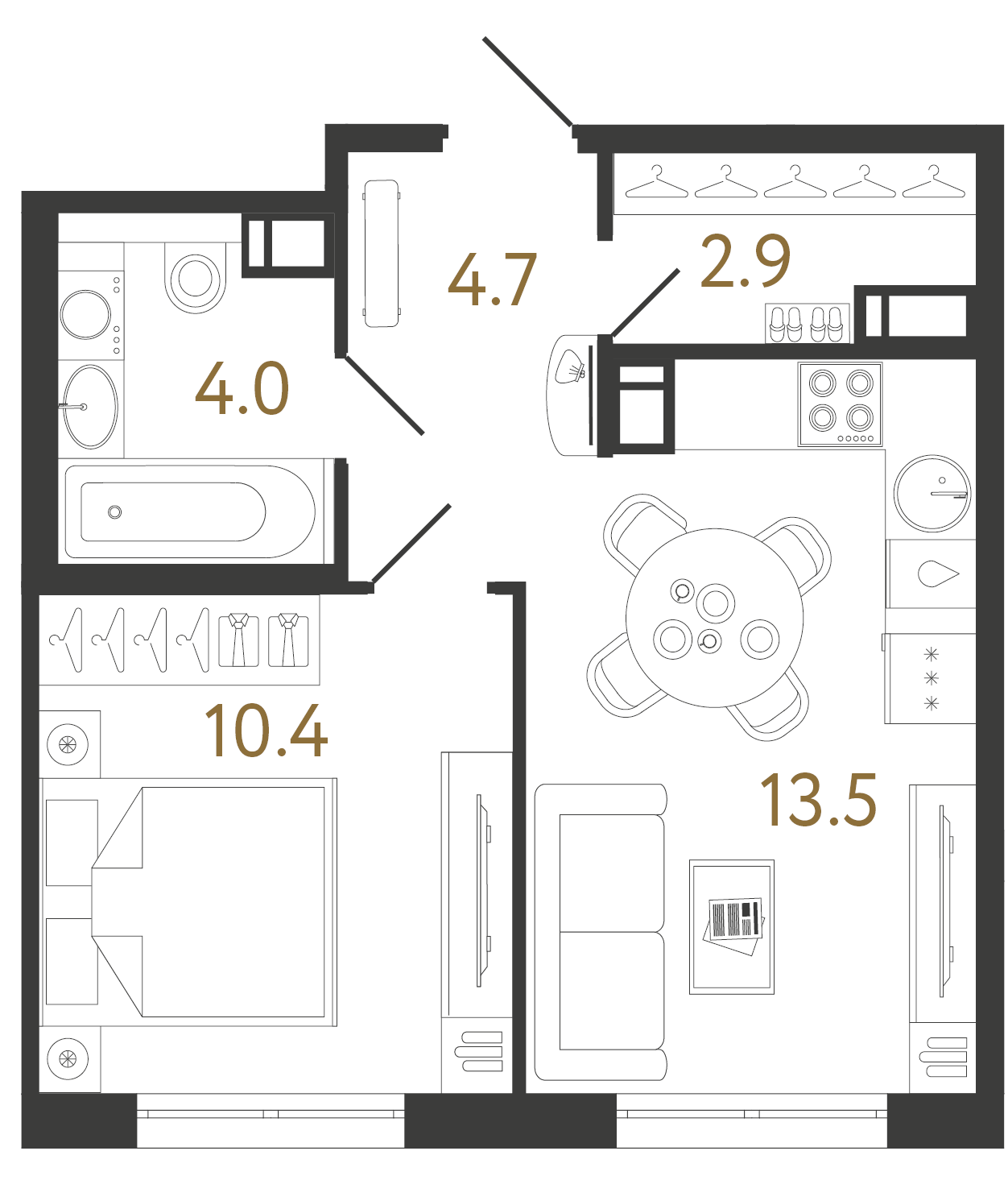 Однокомнатная квартира 35.5 м²