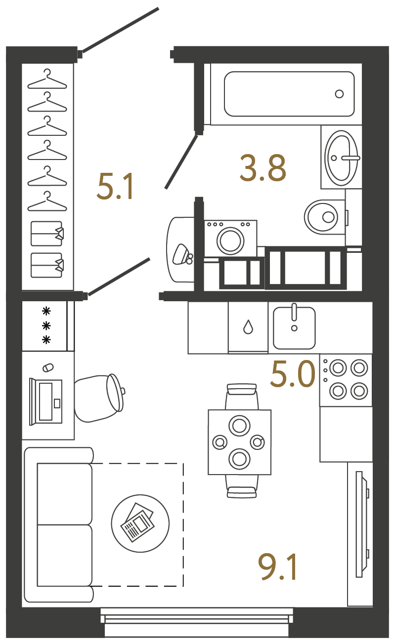 Студия 23 м²