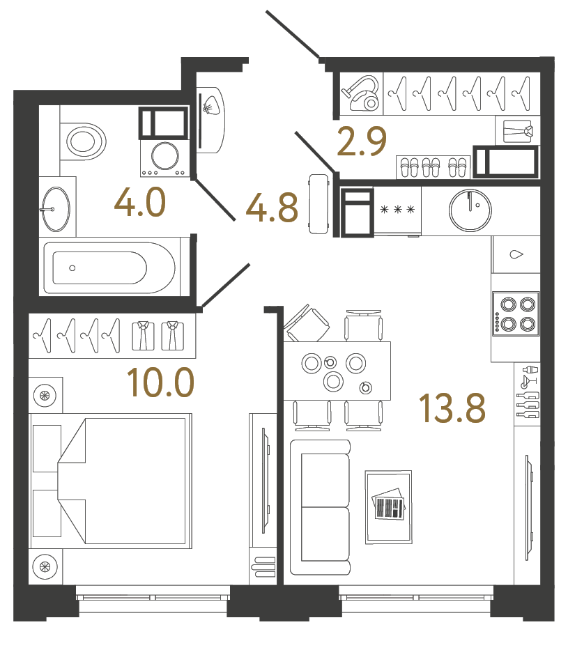 Однокомнатная квартира 35.5 м²