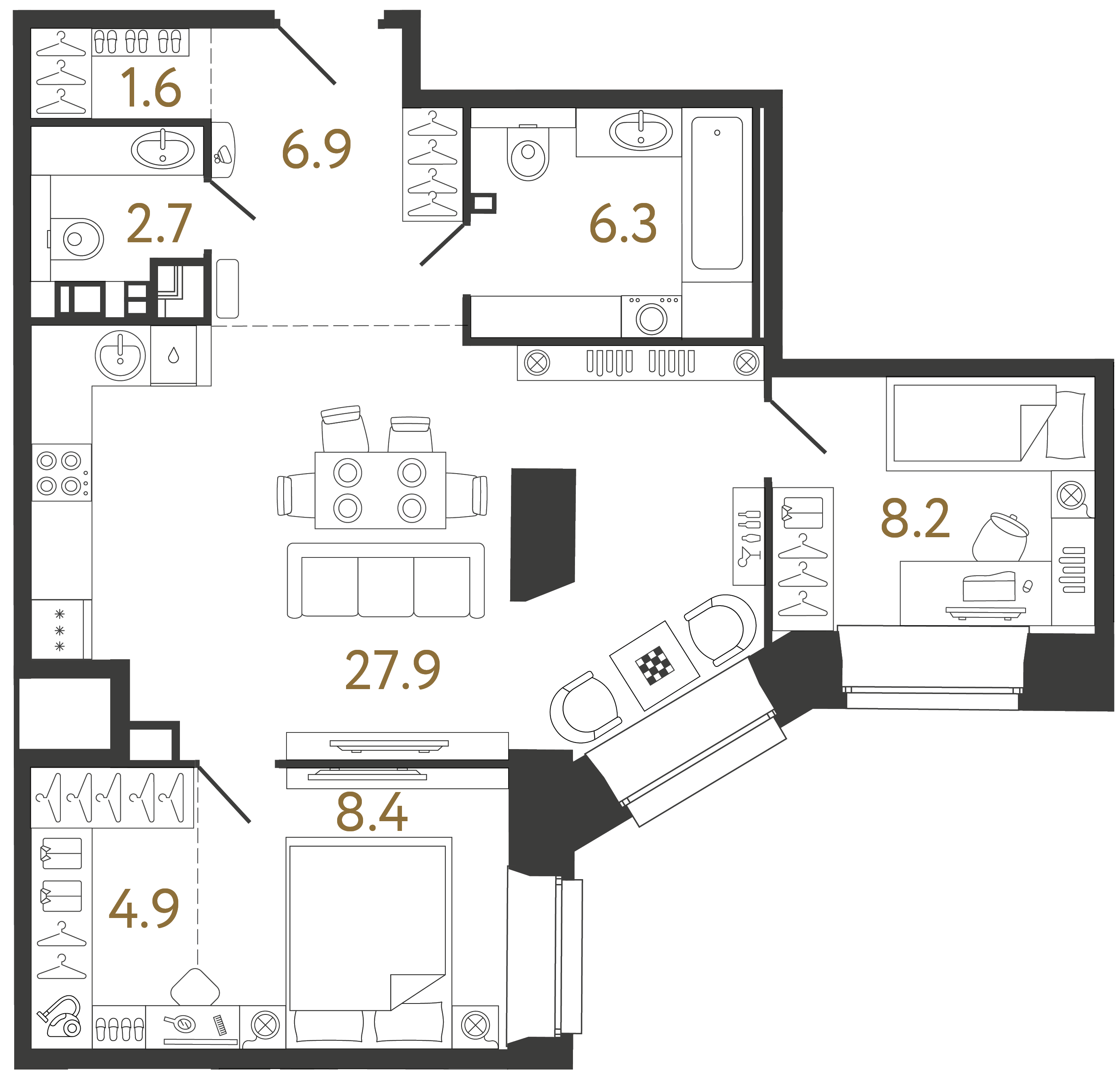 Двухкомнатные апартаменты 66.9 м²