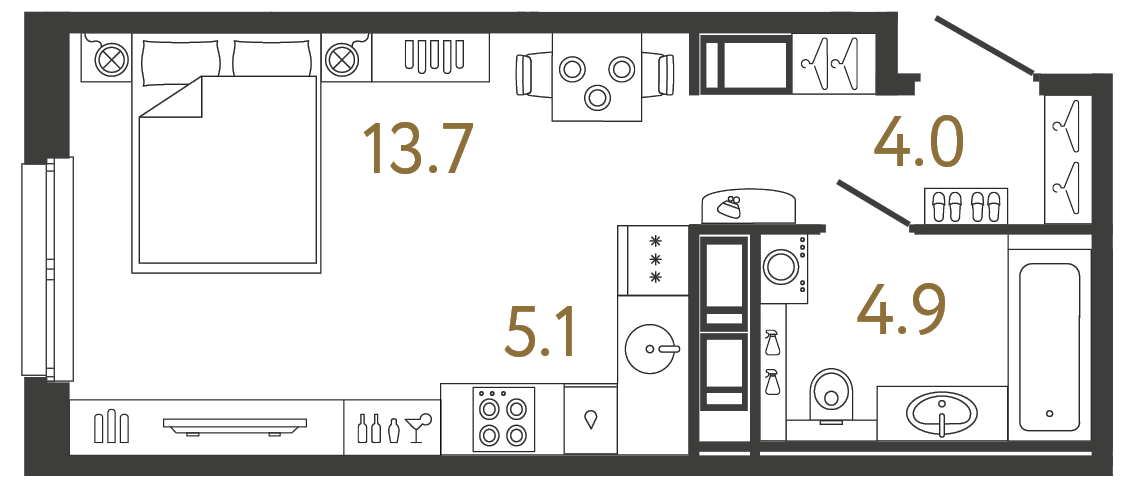 Студия 27.7 м²