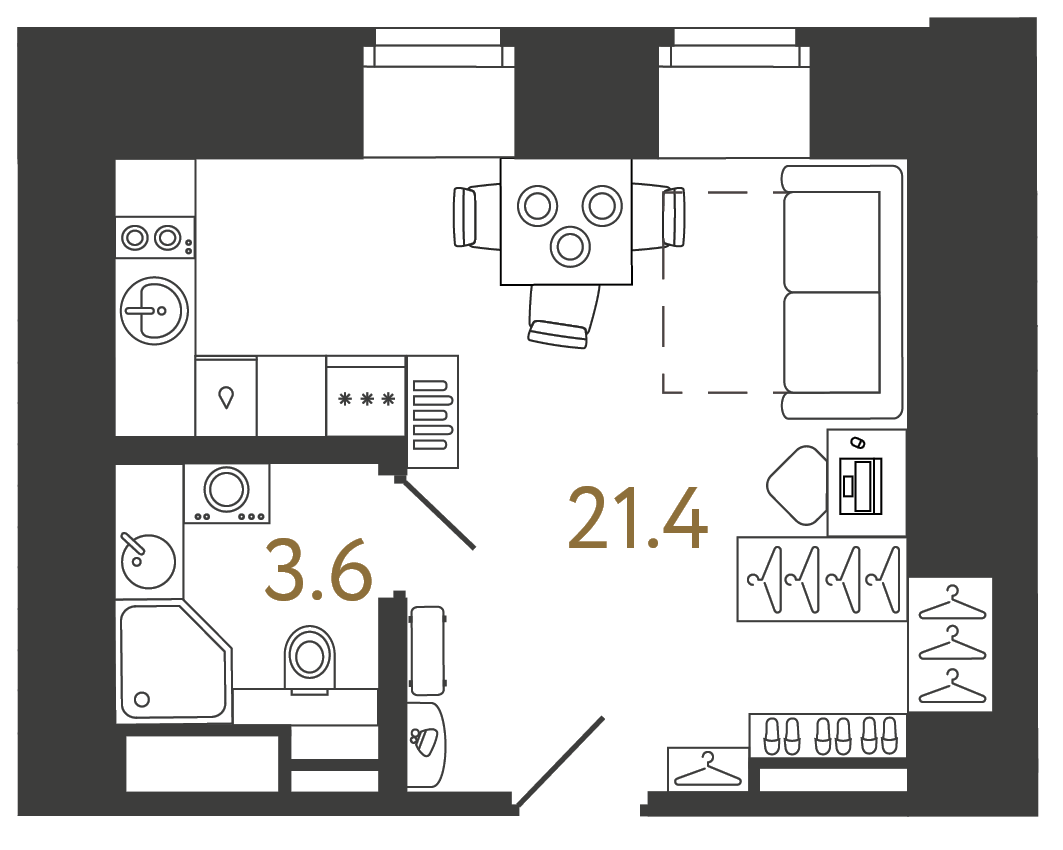 Однокомнатный номер 25 м²