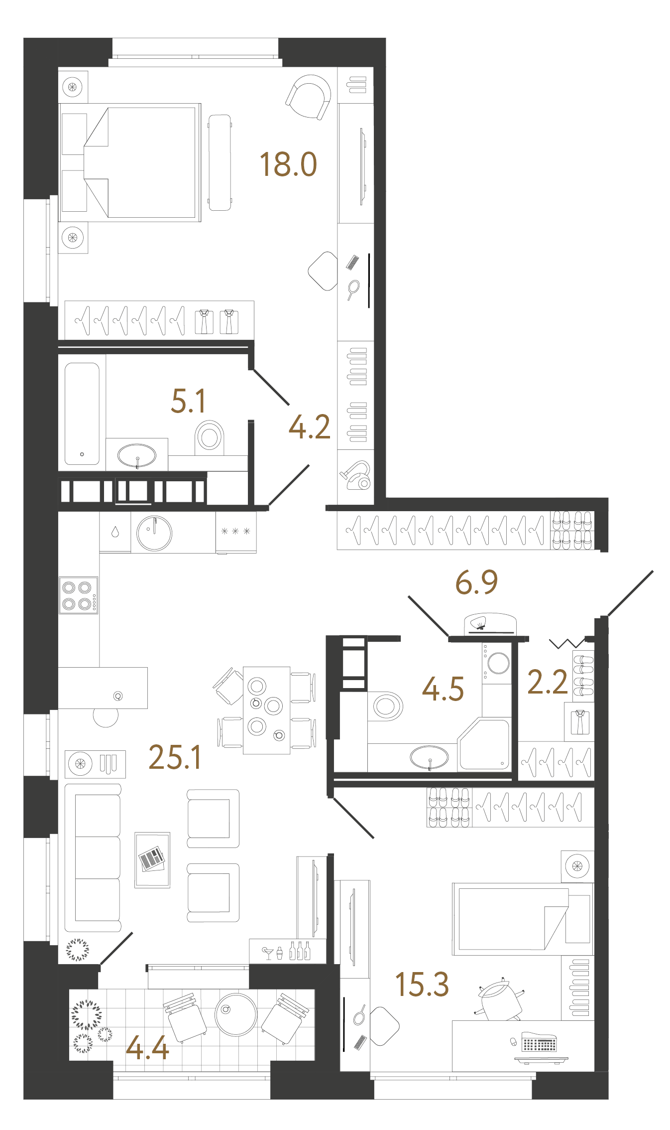 Двухкомнатная квартира 81.3 м²