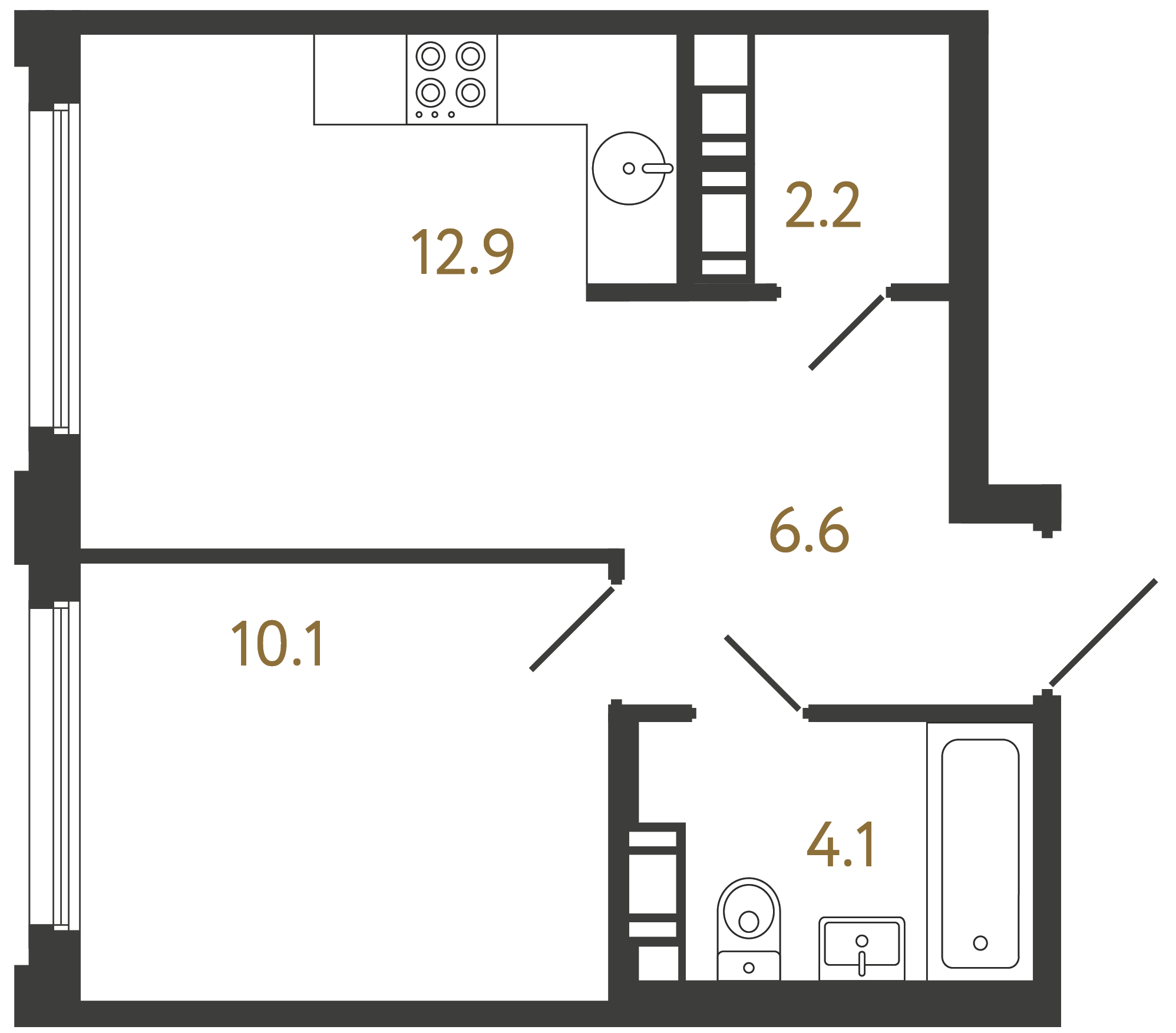 Однокомнатная квартира 35.9 м²