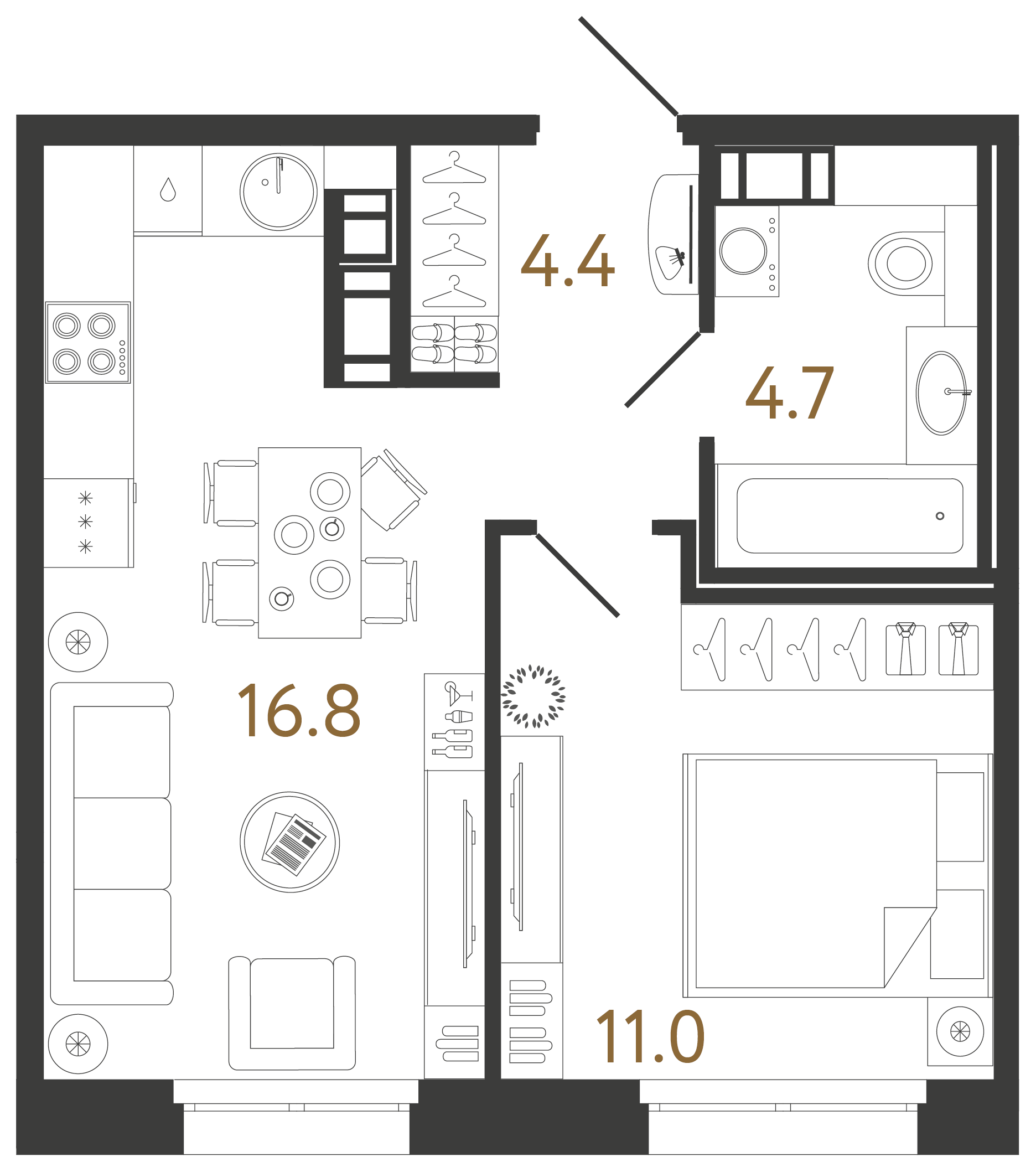 Однокомнатная квартира 36.9 м²