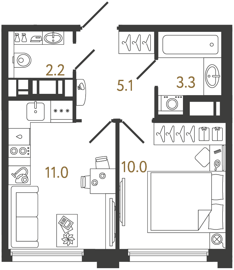 Однокомнатная квартира 31.6 м²