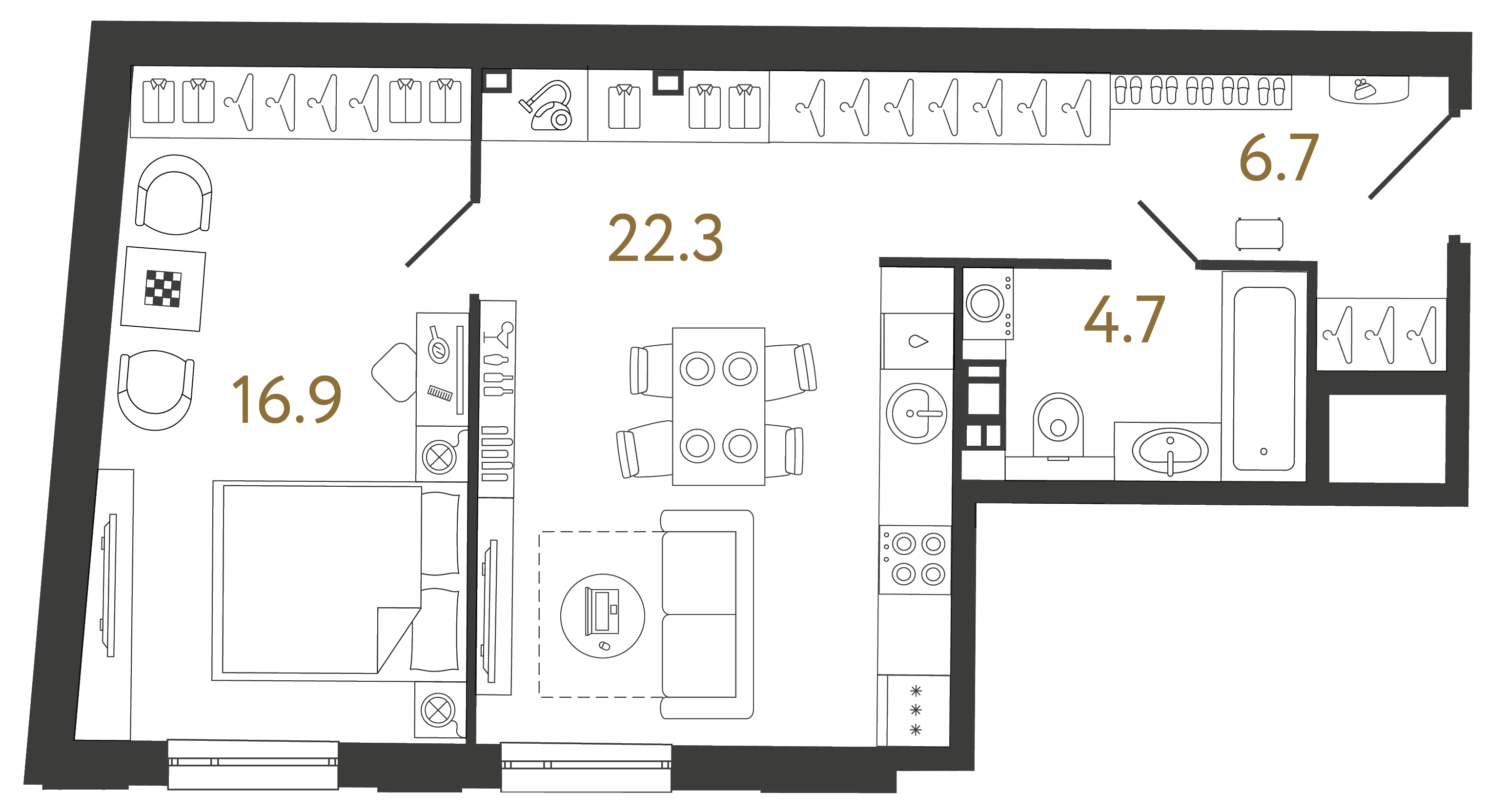 Однокомнатные апартаменты 50.6 м²