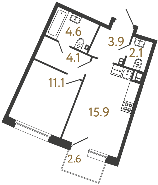 Однокомнатная квартира №87 в ЖК Цвет Зеленогорска - 41.7 м²  - №2