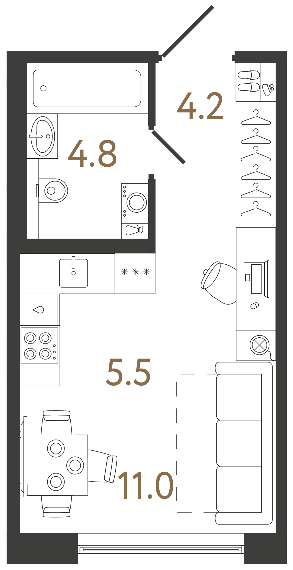 Студия 25.5 м²