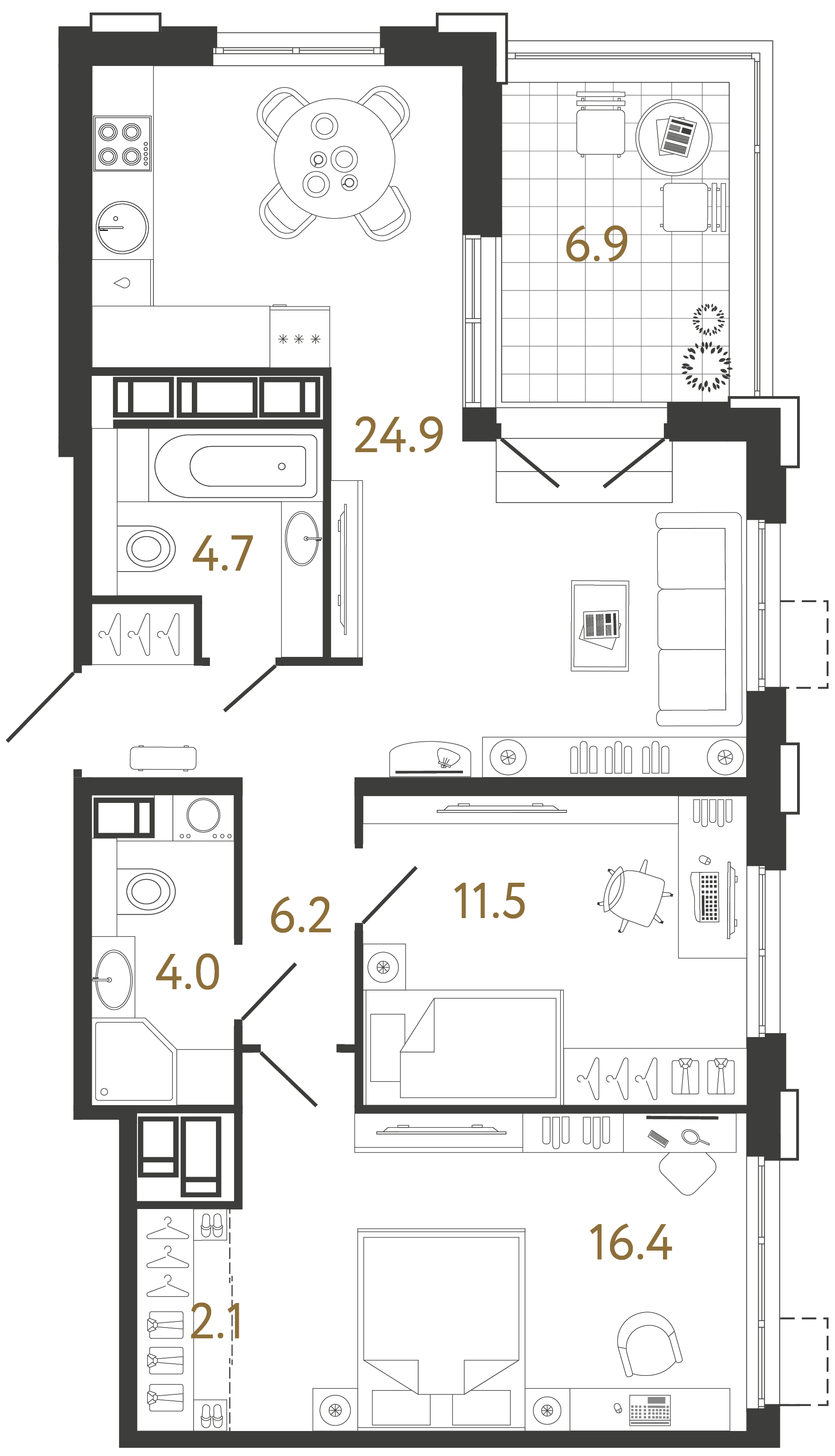 Двухкомнатная квартира 69.8 м²