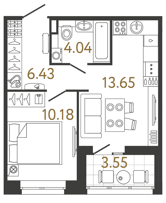 Однокомнатная квартира 34.3 м²